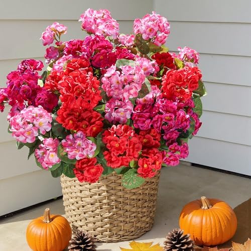 HyeFlora Artificial Geraniums with 6 Bundles