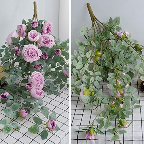 2Pack Artificial Rose Vines for Hanging Baskets and Decor
