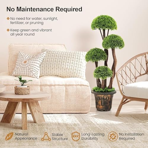 HOMGX Artificial Cypress Topiary Ball Tree with Cement Pot