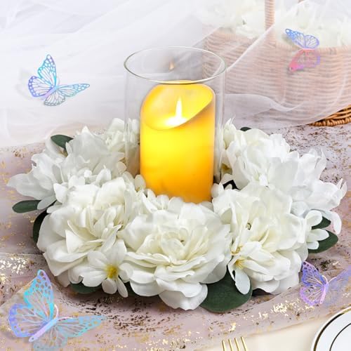 Pack of 2 Artificial Flower Candle Rings with Butterflies