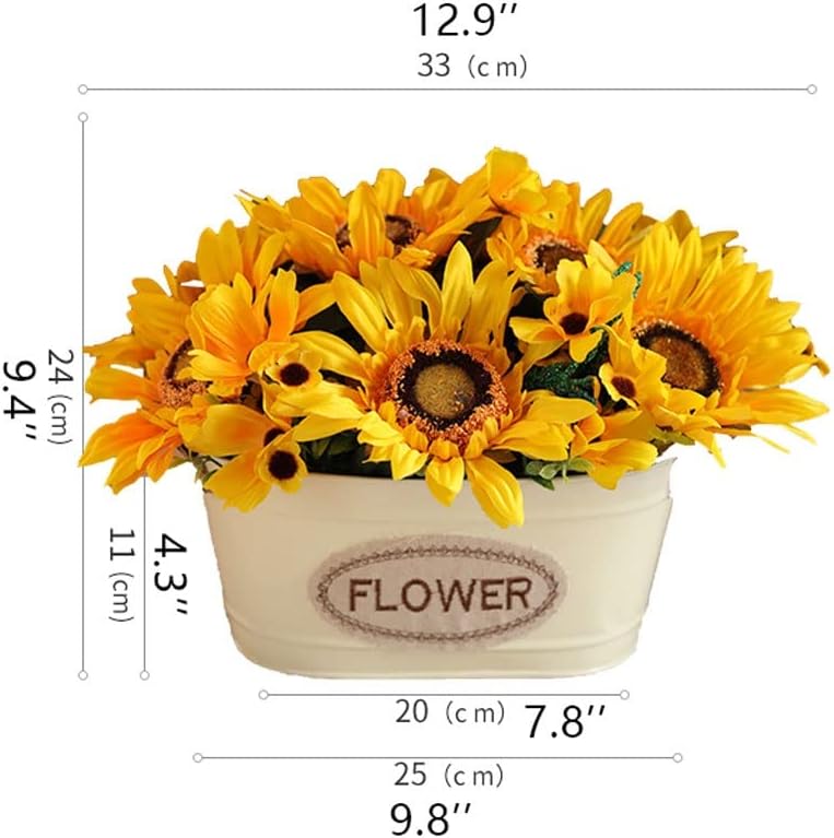 Artificial Sunflower and Rose Bouquet with Iron Pot