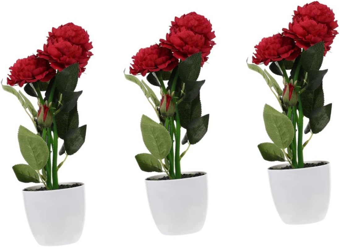 2 Pcs Red Artificial Potted Peony Flowers Decor