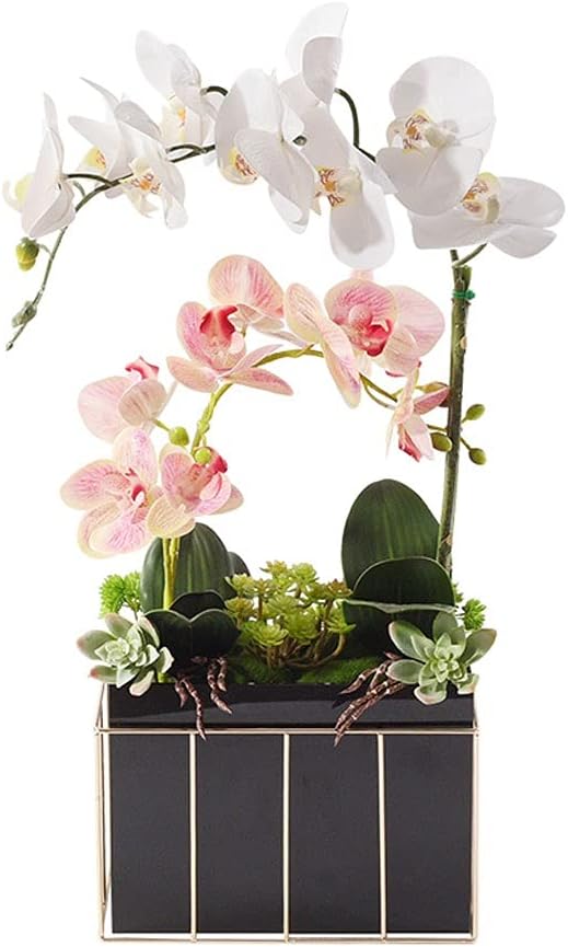 Artificial Phalaenopsis Bouquet with Glass Vase for Home and Office