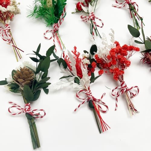 DULRLLY 10pcs Mini Dried Flower Bouquet Christmas Style A