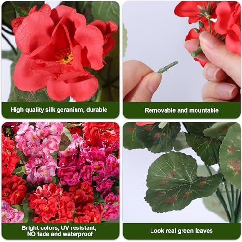 HyeFlora Artificial Geraniums with 6 Bundles
