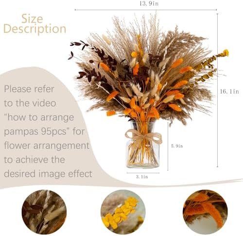 95pcs Pampas Grass Dried Flowers in Vase Boho Decor