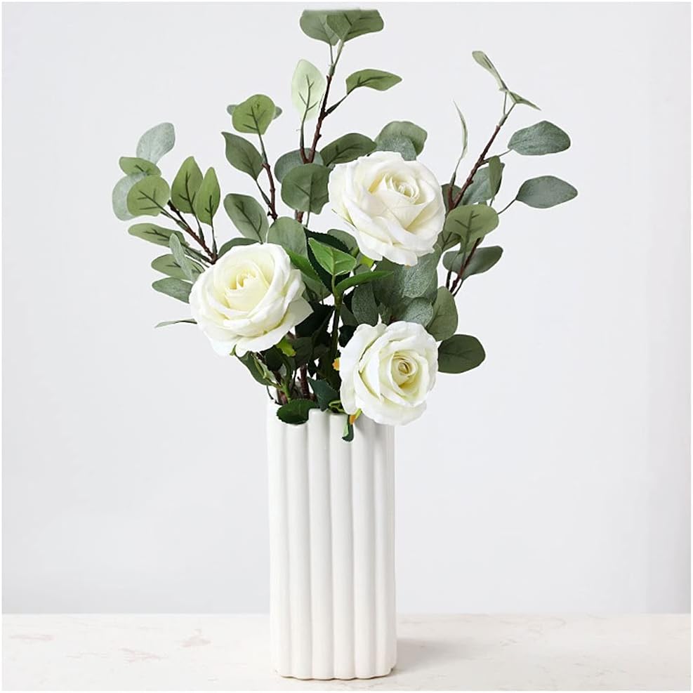 Retro Rose Artificial Flowers Ceramic Vase Decoration