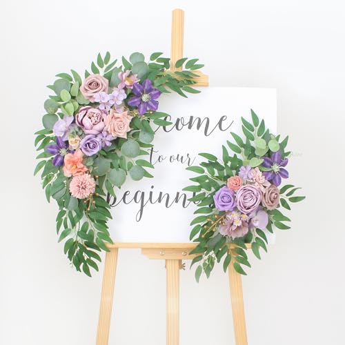 Set of 2 Purple Artificial Wedding Arch Flowers