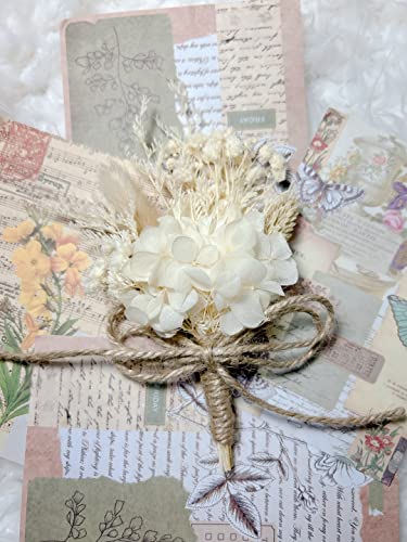 Dried Flower Boutonniere - Ivory Rustic Elegant Design