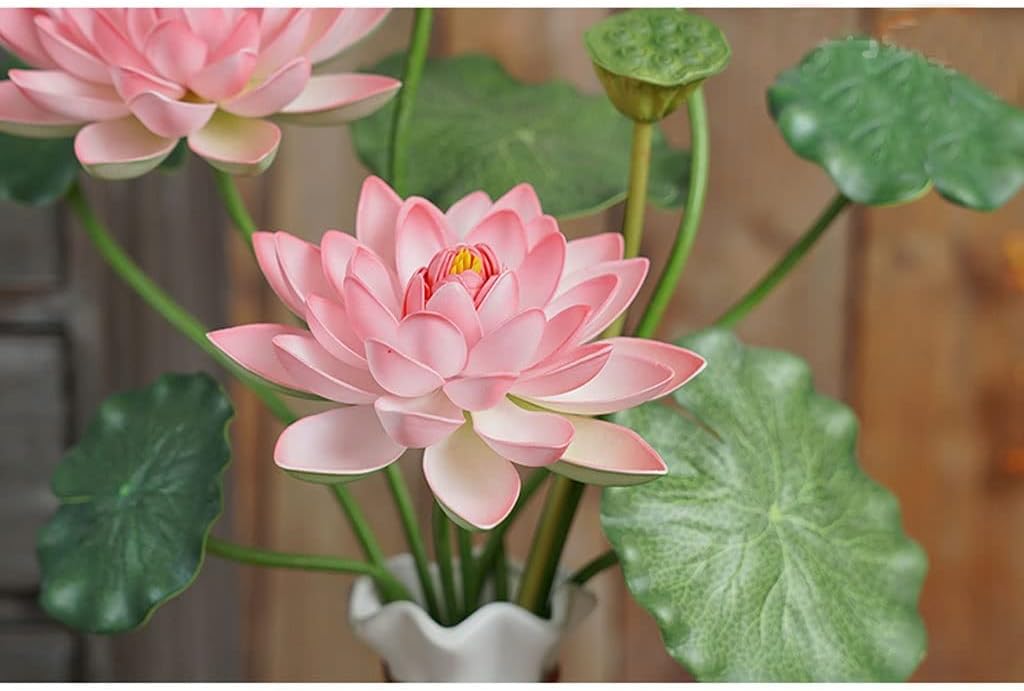 Artificial Lotus Flowers with Vase Real Touch Home Decor
