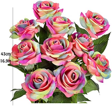 Rainbow Artificial Silk Rose Flowers 8pcs for Decorations