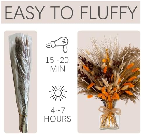95pcs Pampas Grass Dried Flowers in Vase Boho Decor