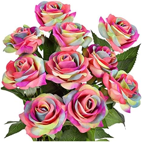Rainbow Artificial Silk Rose Flowers 8pcs for Decorations
