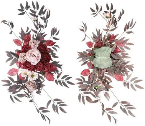 PATIKIL Wedding Arch Flowers 2Pcs Wine Dark Rose