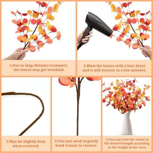 Fall Decor Artificial Eucalyptus Stems 6PCS Farmhouse Decor