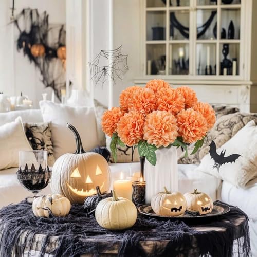 Beferr 10 Pcs Artificial Chrysanthemum Fall Flowers Orange Decorations