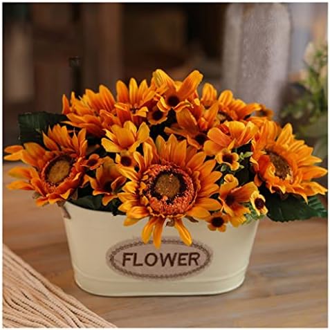 Artificial Sunflower and Rose Bouquet with Iron Pot