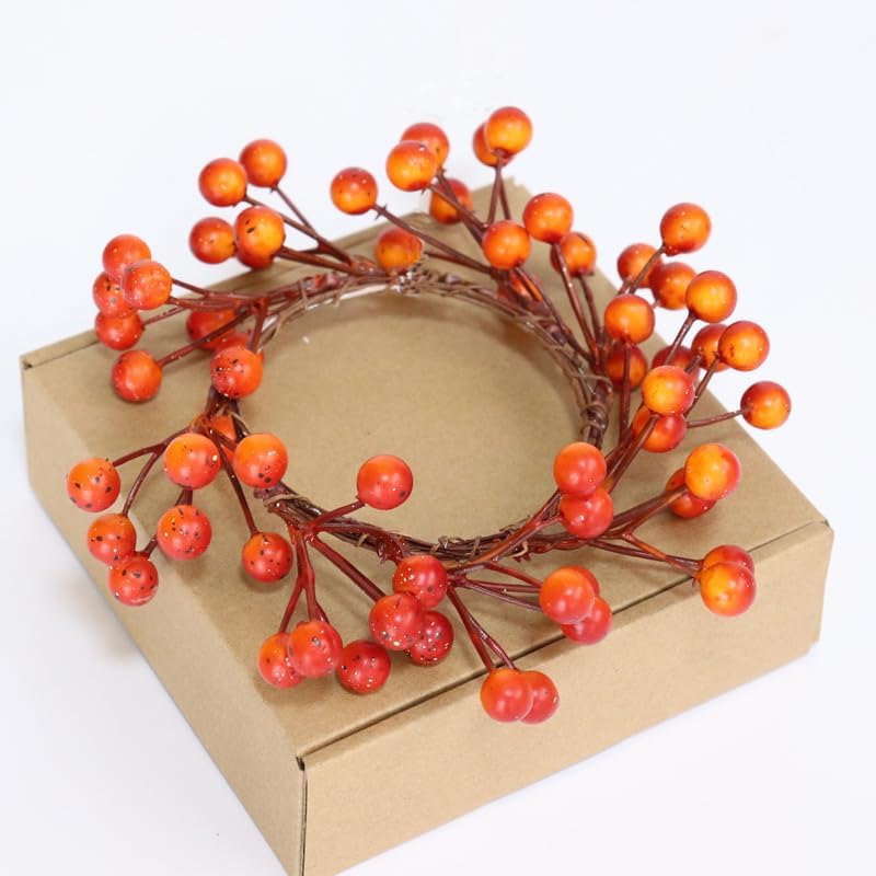 2 Pack Artificial Orange Berry Candle Wreaths
