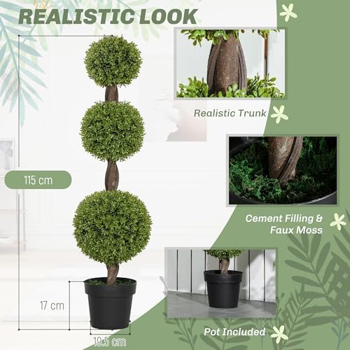 HOMCOM Artificial Plants Set of 2 Green Boxwood Trees