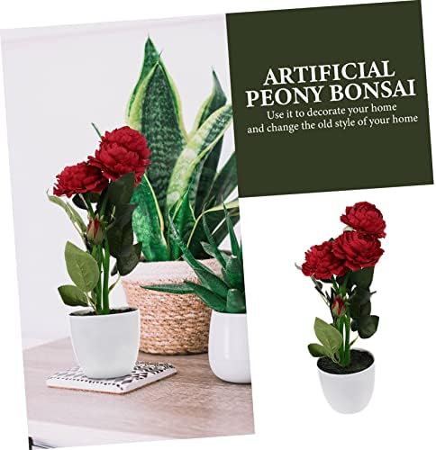 2 Pcs Red Artificial Potted Peony Flowers Decor