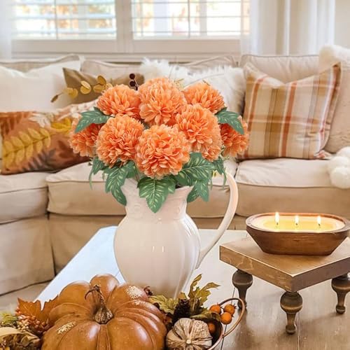 Beferr 10 Pcs Artificial Chrysanthemum Fall Flowers Orange Decorations