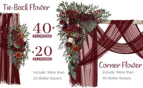 WEDFLOR Wedding Arch Flowers with Drapes Kit Pack of 4