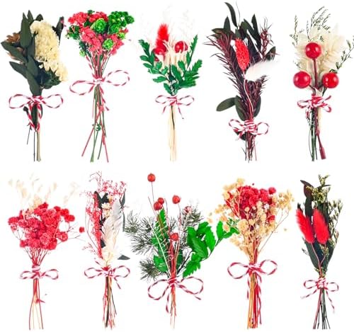VAIPI 10 Pack Christmas Decor Mini Dried Flower Bouquets