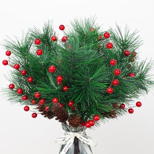 6 Pack Christmas Berries Artificial Pine Picks