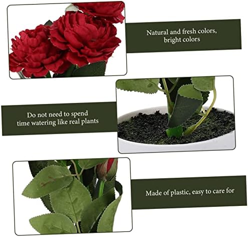 2 Pcs Red Artificial Potted Peony Flowers Decor