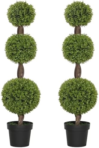 HOMCOM Artificial Plants Set of 2 Green Boxwood Trees