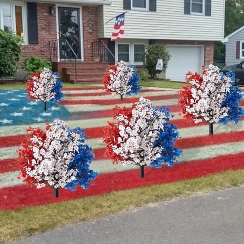 4th of July Artificial Boxwood Topiary with Ground Spikes