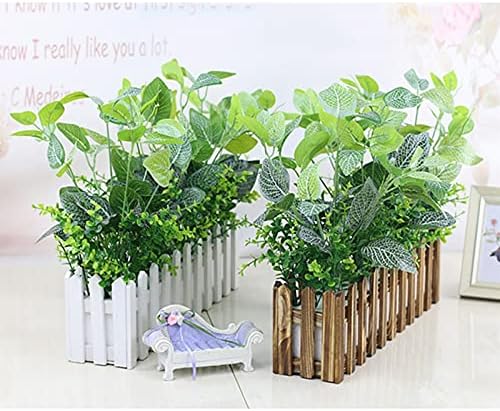Realistic Artificial Potted Plants in Rectangular Wooden Planter Box