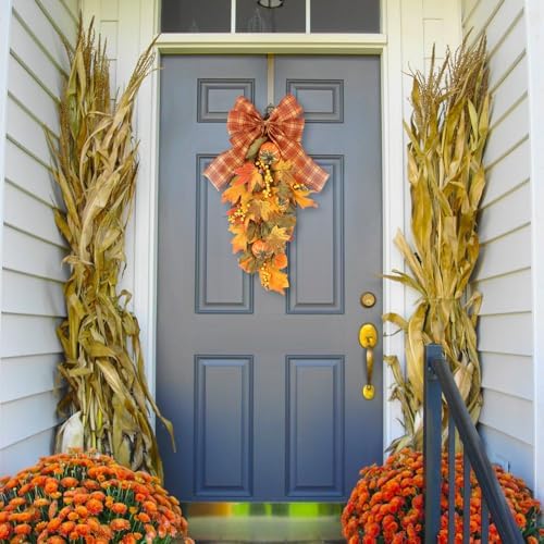 INSUNSIX 2PCS Autumn Teardrop Swag Wreath