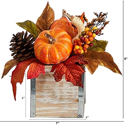 Nearly Natural 8in Fall Pumpkin Gourd Arrangement