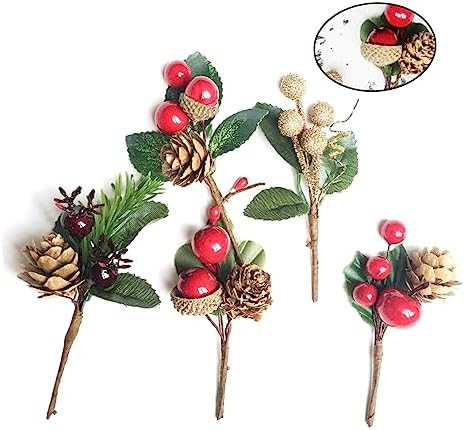 10pcs Artificial Pine Cones with Berries for Christmas Decor