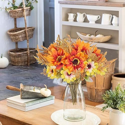 6 Bundle Artificial Fall Flowers Silk Sunflowers Bouquet