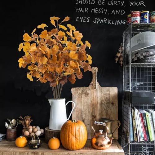 6 Pcs Artificial Ginkgo Leaves Stems for Autumn Decorations