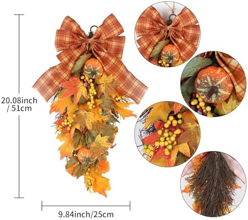INSUNSIX 2PCS Autumn Teardrop Swag Wreath