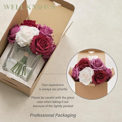 Artificial Rose Flowers in Vase with Faux Water Purple White