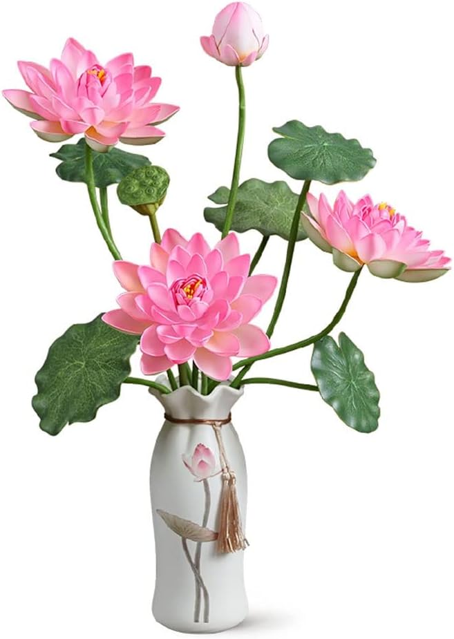 Artificial Lotus Flowers with Vase Real Touch Home Decor