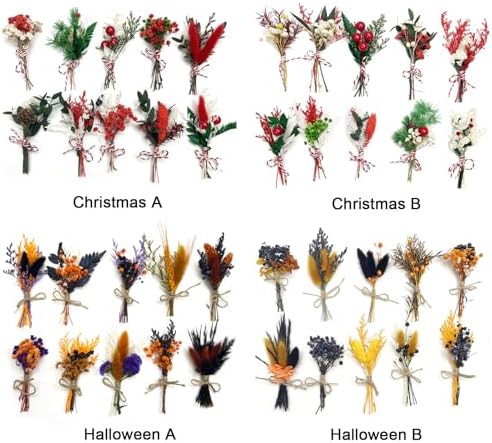 DULRLLY 10pcs Mini Dried Flower Bouquet Christmas Style A