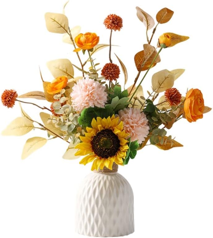Silk Artificial Flower Branch with Ceramic Vase Set