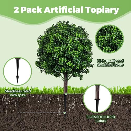 Artificial Boxwood Topiary Ball Trees 2 Set UV Resistant