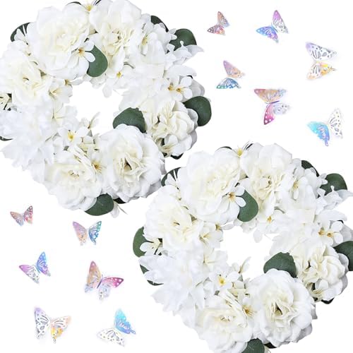 Pack of 2 Artificial Flower Candle Rings with Butterflies