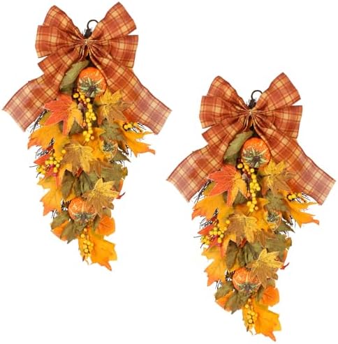 INSUNSIX 2PCS Autumn Teardrop Swag Wreath