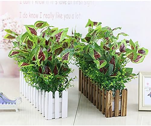 Realistic Artificial Potted Plants in Rectangular Wooden Planter Box