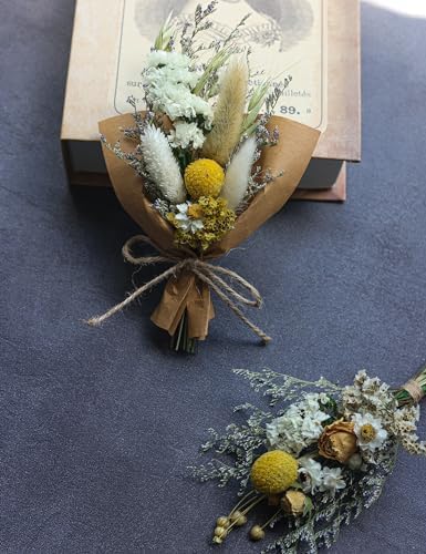 Mini Dried Flower Bouquets Pack of 6 Yellow Cake Flowers