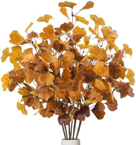 6 Pcs Artificial Ginkgo Leaves Stems for Autumn Decorations