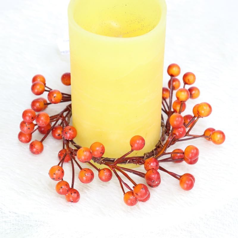 2 Pack Artificial Orange Berry Candle Wreaths