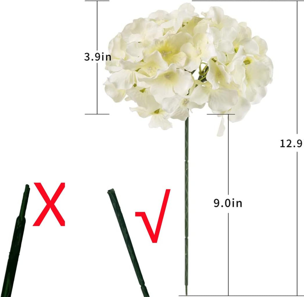 10pcs Faux Hydrangea Silk Flowers Heads with Removable Stems Ivory